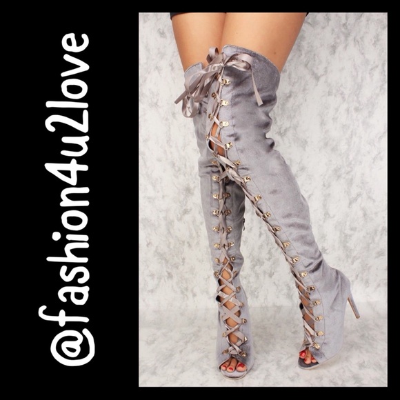 Lace-Up Peep Toe High Heel Boots